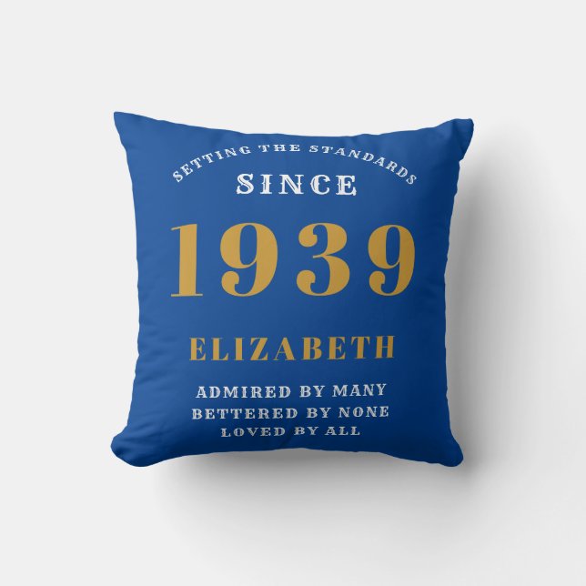 Coussin Anniversaire personnalisé 1939 Blue Gold Ajouter v (Recto)
