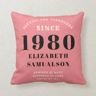 Coussin Anniversaire personnalisé 1980 Réglage rose