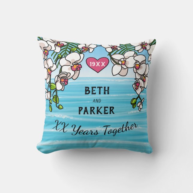 Coussin Anniversaire personnalisé Orchidées de plage tropi (Recto)