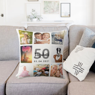 Coussin Anniversaire personnalisé photo collage femme blan