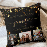 Coussin Anniversaire photo personnalisée meilleur ami noir<br><div class="desc">Un cadeau d'amis pour le 21e anniversaire d'une femme, célébrant sa vie avec 3 de vos photos d'elle, de ses amis, de sa famille, de son intérêt ou des animaux de compagnie. Personnalisez et ajoutez son nom, son âge de 21 ans et vos noms. Lettres de couleur dorée. Une couleur...</div>