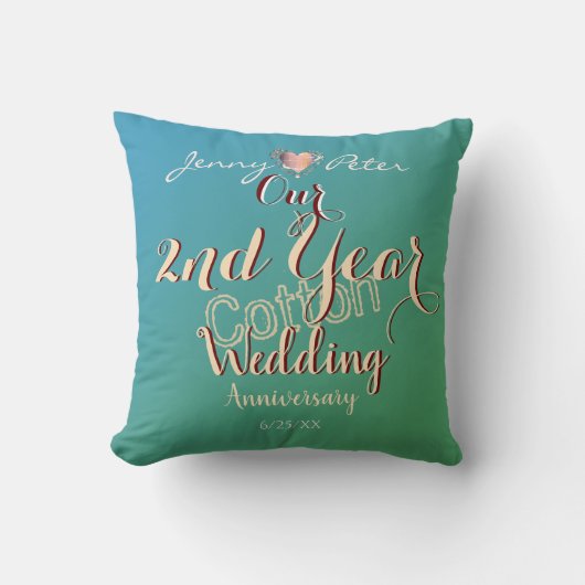 Coussin Anniversaire Turquoise du Mariage du coton de 2 an (Recto)