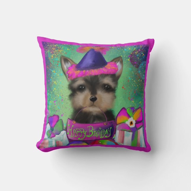 COUSSIN ANNIVERSAIRE YORKIE POO  (Recto)