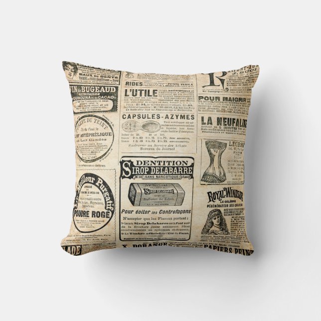 Coussin Annonce de journal français 1897 (Recto)