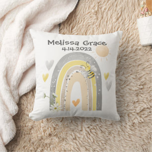 Coussin Annonce de naissance arc-en-ciel de l'abeille de l