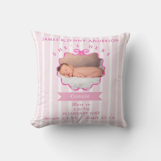 Coussin Annonce de naissance de bébé fille (Recto)