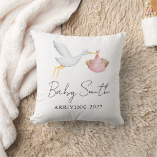 Coussin Annonce de naissance de bébé fille au coloris aqua