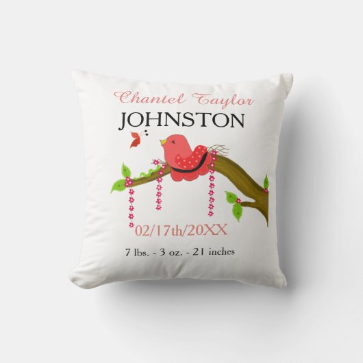 Coussin Annonce de naissance de bébé oiseau (Recto)