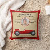Coussin Annonce de naissance de bébé voiture de course rou (Couverture)