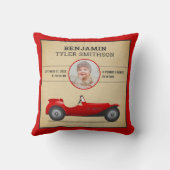 Coussin Annonce de naissance de bébé voiture de course rou (Verso)