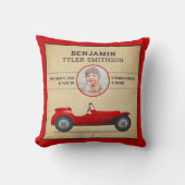 Coussin Annonce de naissance de bébé voiture de course rou (Recto)