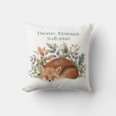 Coussin Annonce de naissance renard vintage bois (Recto)