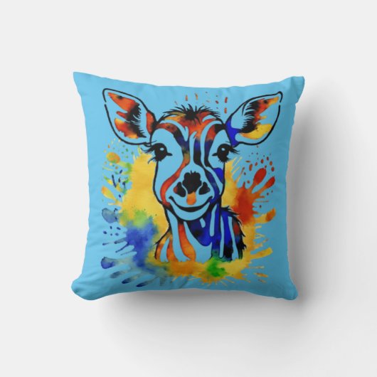 Coussin Antélope colorée à l'aquarelle amusante (Recto)