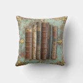 Coussin Antike Bücher auf Türkis-Goldener Metallplatte | (Verso)