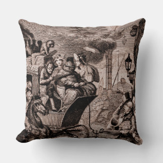 Coussin Antique Fantasy Print Vintage Satire and Steampunk
