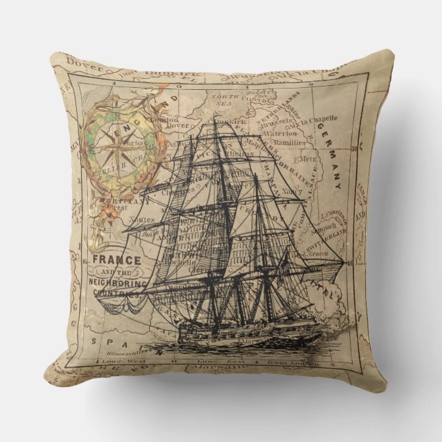 Coussin ANTIQUE HAUTE AVENTURE DE MER Jeter Cushion (Recto)
