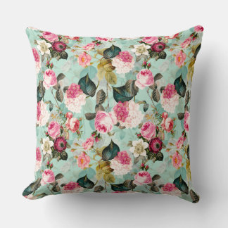 Coussin Antique Nostalgale Redouté Rose menthe Motif