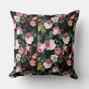 Coussin Antique Nostalgale Redouté Rose Motif noir