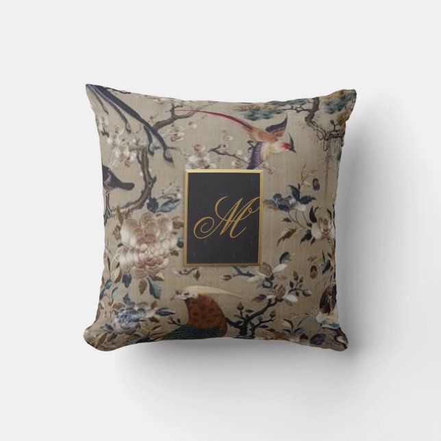 Coussin Antique, or, soie, nature, Peinture, asiatique, Oi (Recto)