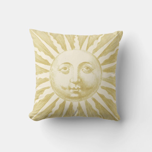 Coussin Antique Vintage Beige Gold Sun Face (Recto)