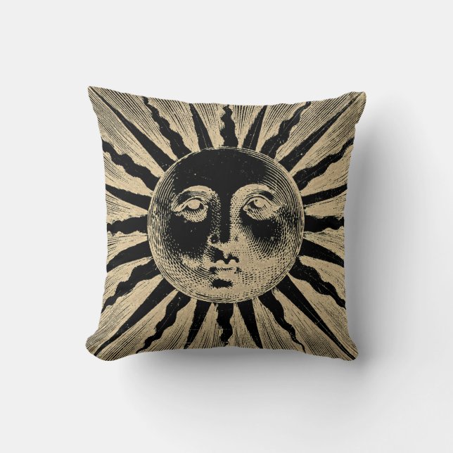 Coussin Antique Vintage Gold Black Sun Face (Recto)