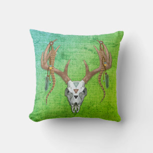 Coussin Antlers du crâne de cerf Vintage Amérindien