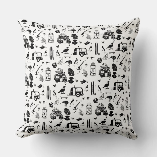 Coussin Aotearoa motif noir et blanc (Recto)