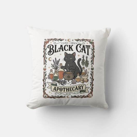 Coussin Apothicaire Chat Noir Chat Sorcière Mystique Apoth (Recto)