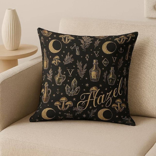 Coussin Apothicaire de sorcière Paradis d'alchimiste vinta (Witchs Apothecary Vintage Alchemist Paradise Black Throw Pillow)
