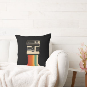 Coussin Appareil photo rétro avec impression arc-en-ciel