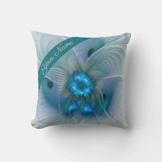 Coussin Applaudissements debout, nom d'art fractal bleu ab