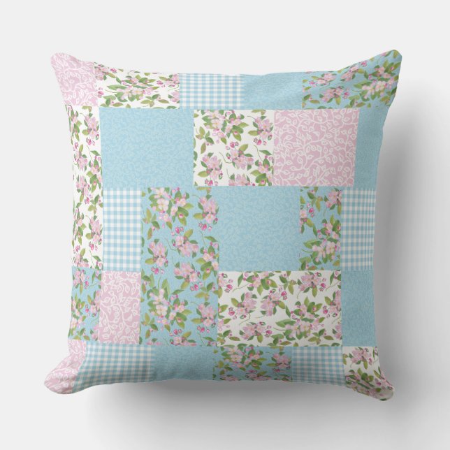 Coussin Apple fleurissent rose et patchwork floral bleu de (Recto)