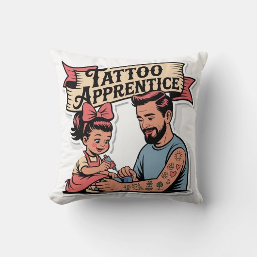 Coussin Apprentice de tatouage - Joli dessin papa & fille (Recto)