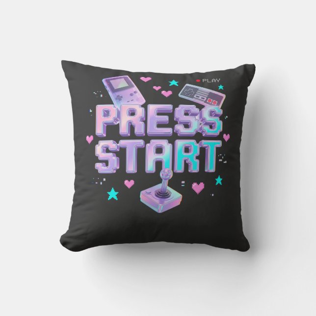 Coussin Appuyez sur Start Y2K Arcade de jeu rétro Chrome 9 (Recto)