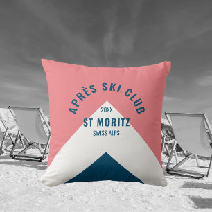 Coussin Après Ski Club Pink Navy Style Rétro Décor Ski