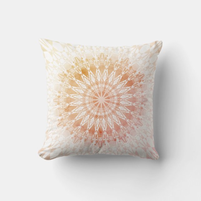 Coussin Apricot jaune Mandala géométrique (Recto)