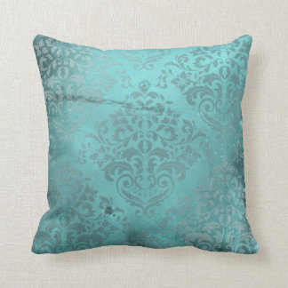 Coussin Aqua affligé de damassé