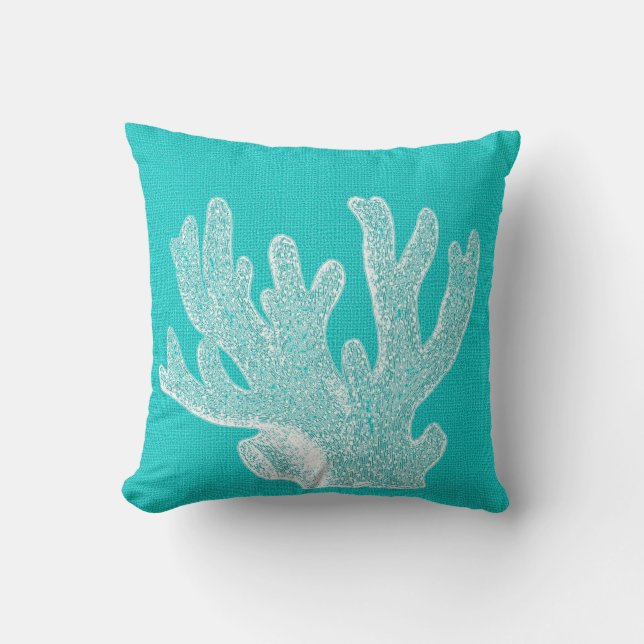Coussin Aqua avec le regard de corail blanc de toile de (Recto)