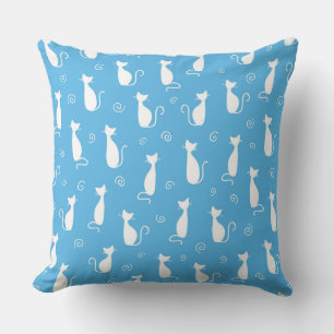 COUSSIN AQUA BLEU AVEC CHAT BLANC SILHOUETTES