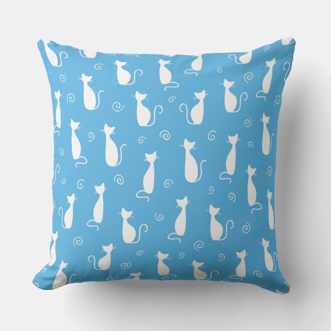 COUSSIN AQUA BLEU AVEC CHAT BLANC SILHOUETTES (Recto)