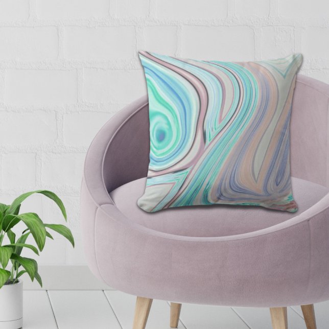 Coussin aqua bleu menthe vert lilas violet pastel arc-en-c (aqua blue mint green lilac purple pastel rainbow throw pillow)