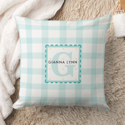 Coussin Aqua Blue En vichy Monogramme personnalisable (Couverture)