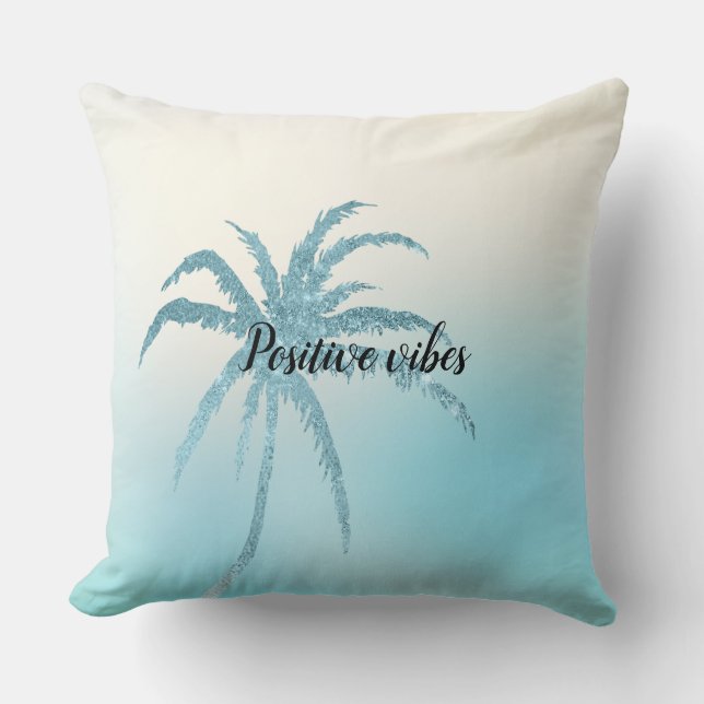 Coussin Aqua Blue Glitzy Sparkle Tropical Palm Tree (Recto)