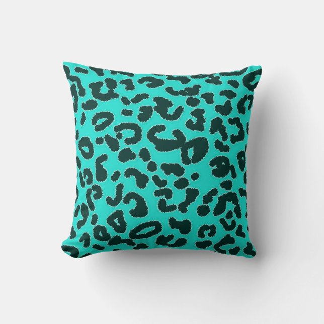 Coussin Aqua Blue-Green, Poster de animal Leopard Turquois (Recto)