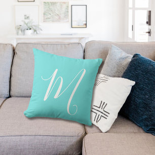 Coussin Aqua Blue Monogramme initial