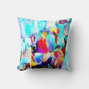 Coussin Aqua Blue Rose Jaune Blanc Peinture Art Design
