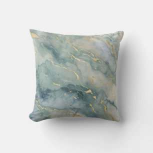 Coussin Aqua Blue Sage Green Gold Abstrait Print