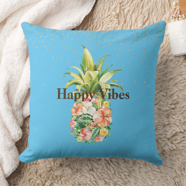 Coussin Aqua Blue Tropical Floral Ananas (Couverture)