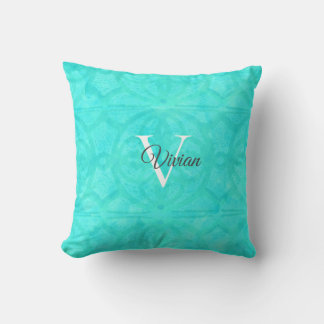 Coussin Aqua Blue Watercolor Monogramme Nom Pilote