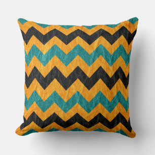 Coussin Aqua Chevron en cuir noir moderne